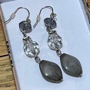 Dangle‎ Bead Earrings Gray Purple Crystal Silver Tone Drop Earrings Women